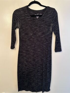Heathered Black Midi Dress with 3/4 Sleeves